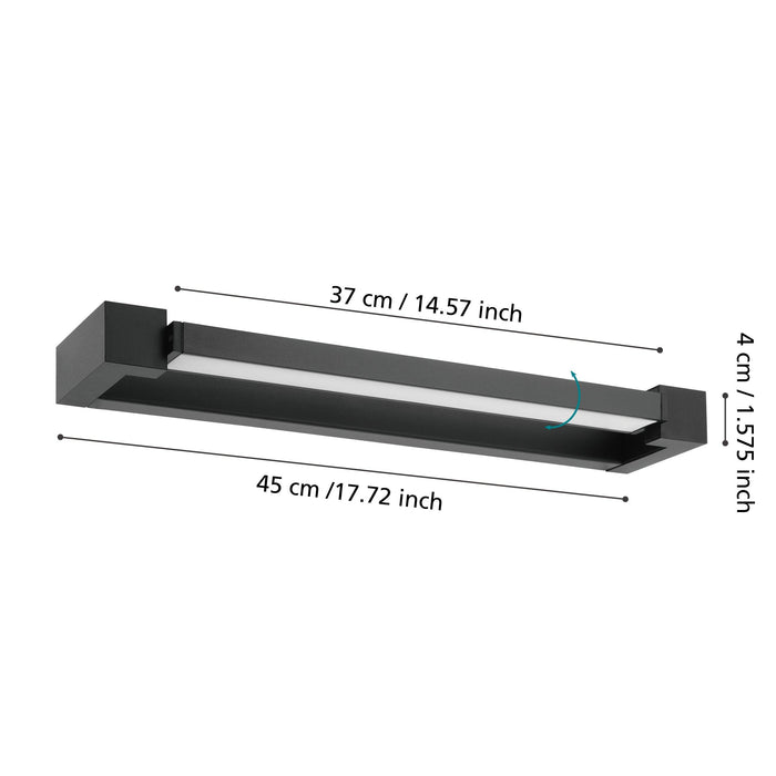 eglo gemiliana ip44 led black bathroom wall light 45cm living room close up