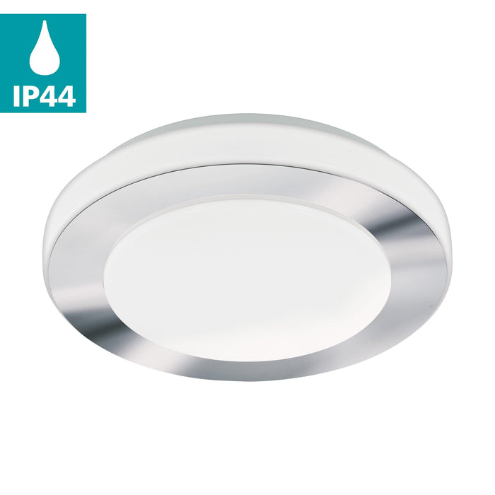 eglo led carpi round chrome ip44 bathroom flush ceiling light 30cm living room close up