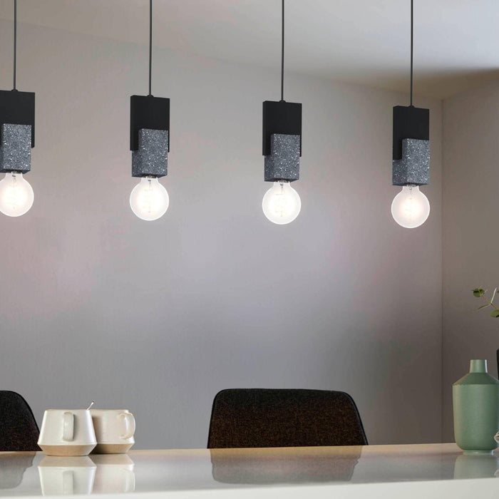 eglo lobatia 4 light black grey terrazzo cable pendant living room image