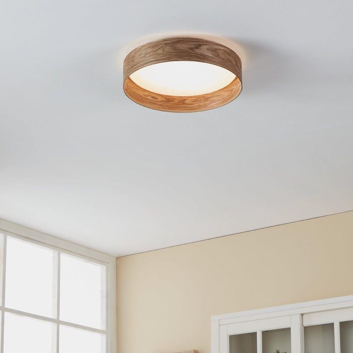 eglo luppineria sandy white wood flush ceiling light 38cm
