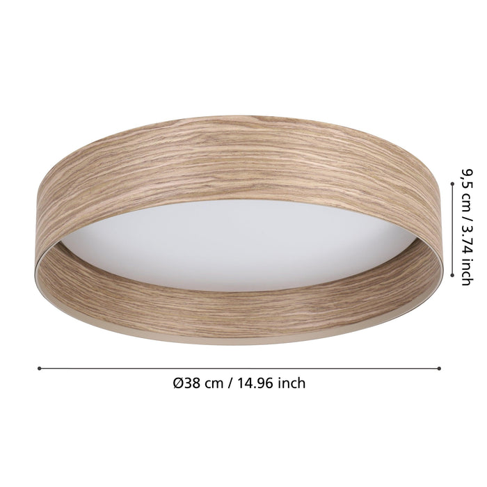 eglo luppineria sandy white wood flush ceiling light 38cm living room close up