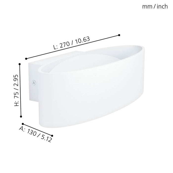 eglo maccacari curved white led wall light living room close up
