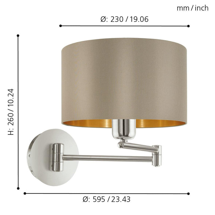 eglo maserlo nickel double swing arm wall light taupe shade kitchen lighting