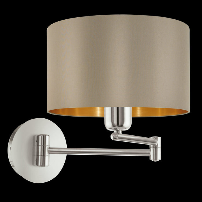 eglo maserlo nickel double swing arm wall light taupe shade living room image