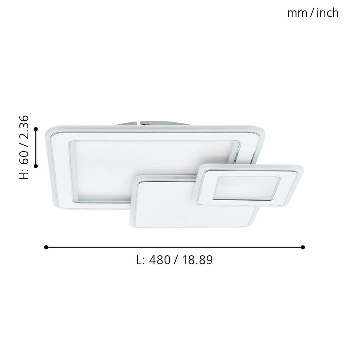 eglo mentalurgia chrome 3 square design led flush living room close up