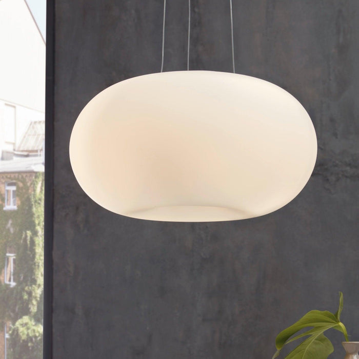 eglo optica white round opal glass nickel pendant 45cm living room image