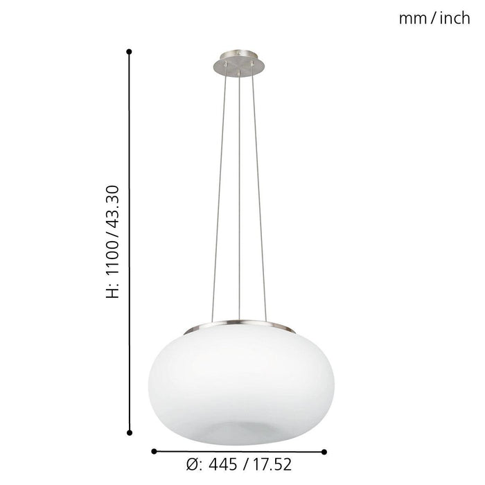 eglo optica white round opal glass nickel pendant 45cm kitchen lighting