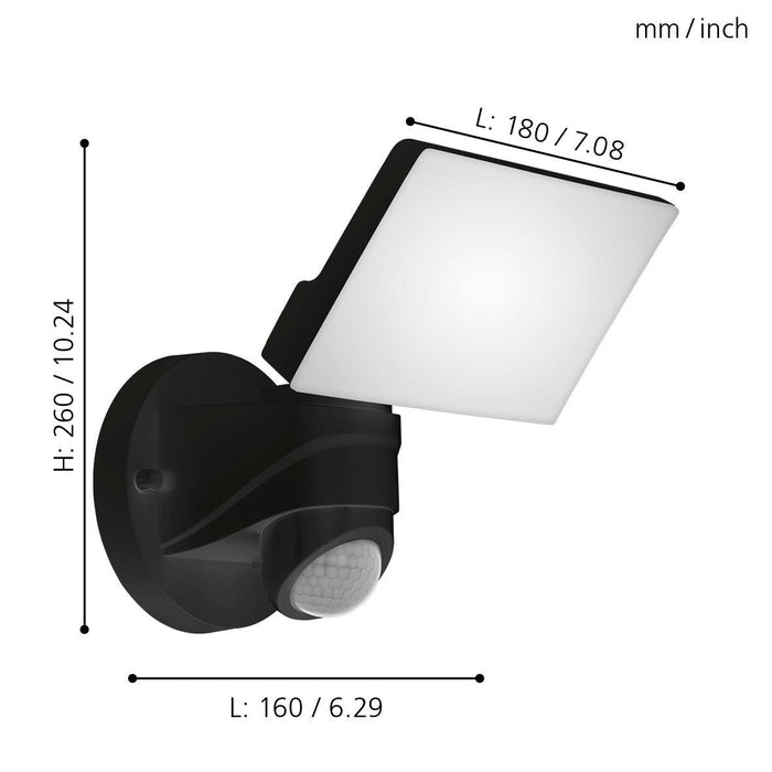 eglo pagino black led outdoor pir security spotlight light living room close up