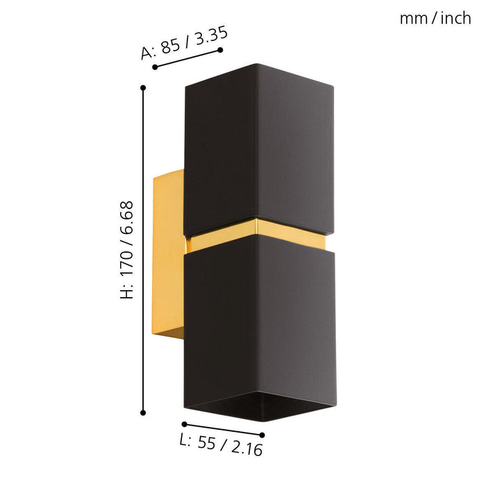 eglo passa black gold 2 light wall light kitchen lighting