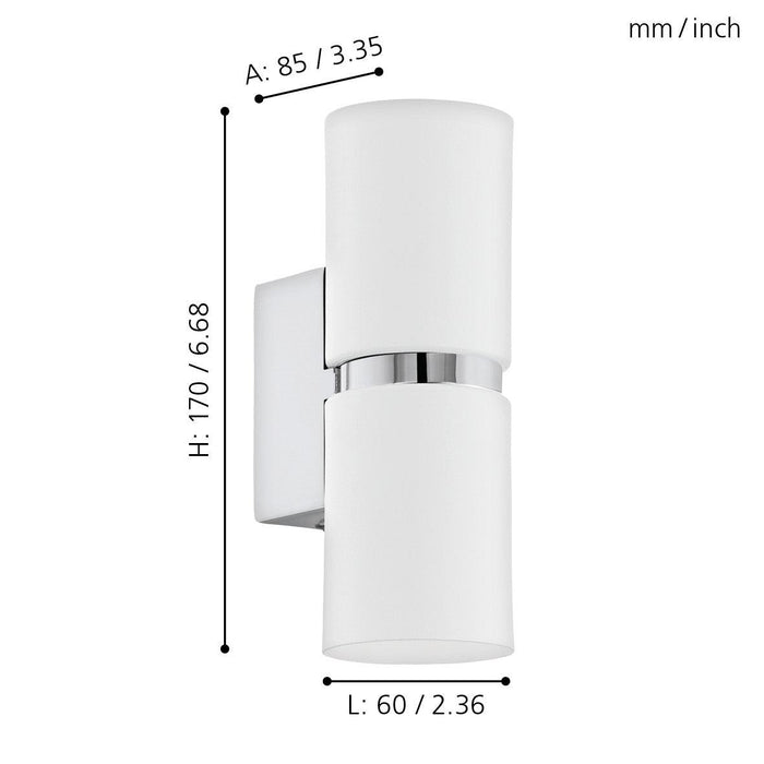 eglo passa chrome white up down wall light living room close up