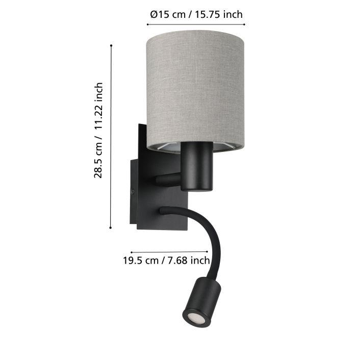 eglo pasteri black wall light with reading light living room close up