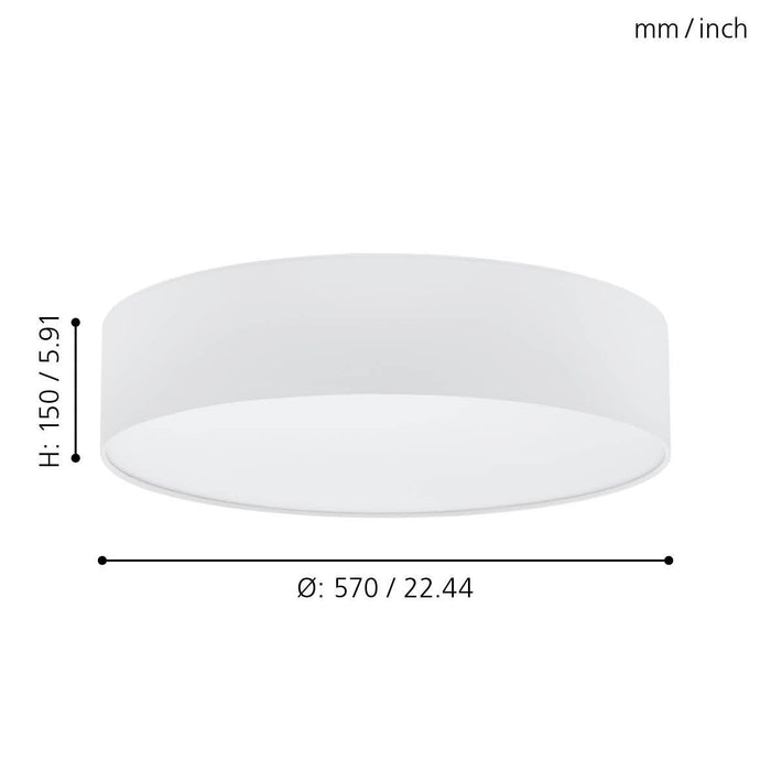 eglo pasteri flush white fabric drum shade 57cm living room close up