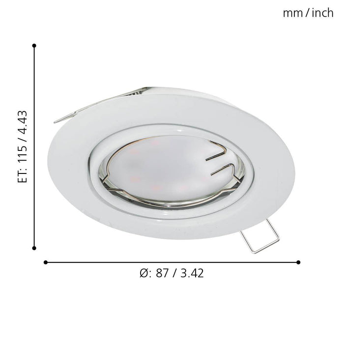 eglo peneto white metal recessed downlights living room close up