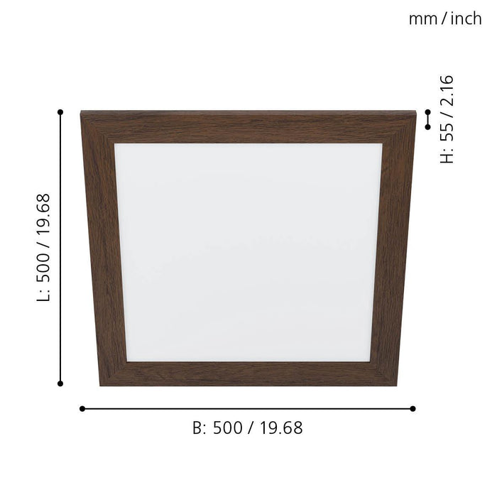 eglo piglionasso walnut framed square led panel flush 50cm living room image