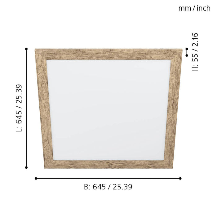 eglo piglionasso wooden framed square led panel flush 64 5cm living room close up