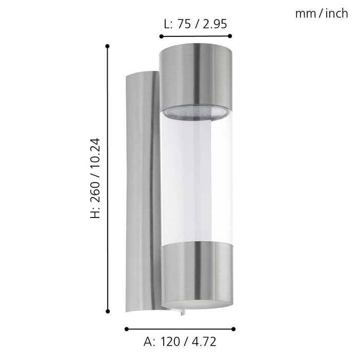 eglo robledo stainless steel outdoor ip44 wall light living room close up