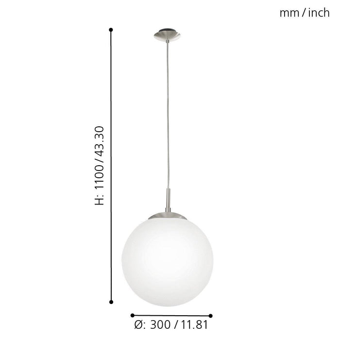 eglo rondo opal glass sphere nickel ceiling pendant 33cm living room close up