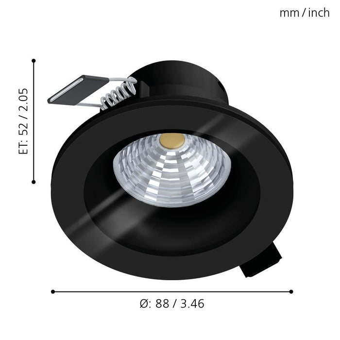 eglo salabate black led recessed ceiling light cool white living room close up