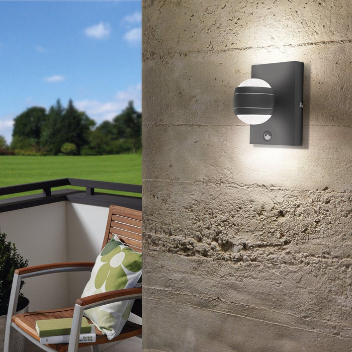 eglo sesimba 1 led black pir outdoor ip44 wall light