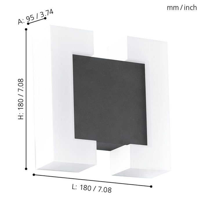 eglo sitia ip44 grey led outdoor wall light living room close up
