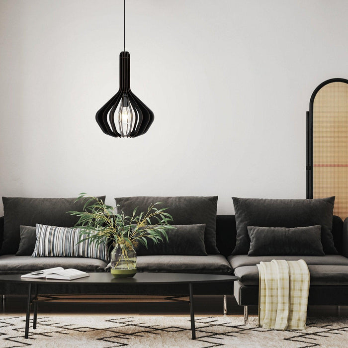 eglo velasco spherical black wood pendant