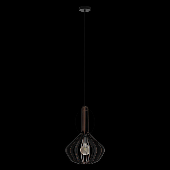 eglo velasco spherical black wood pendant living room close up