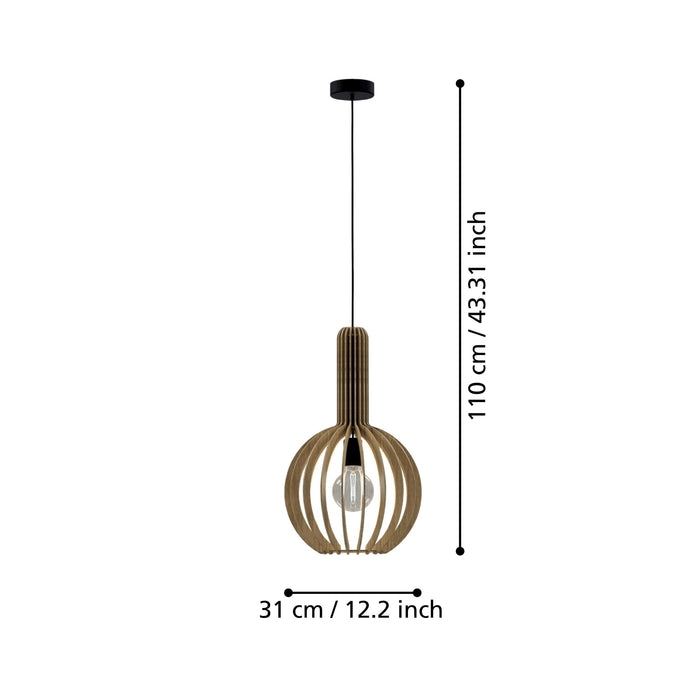 eglo velasco spherical wood segment ceiling pendant living room close up