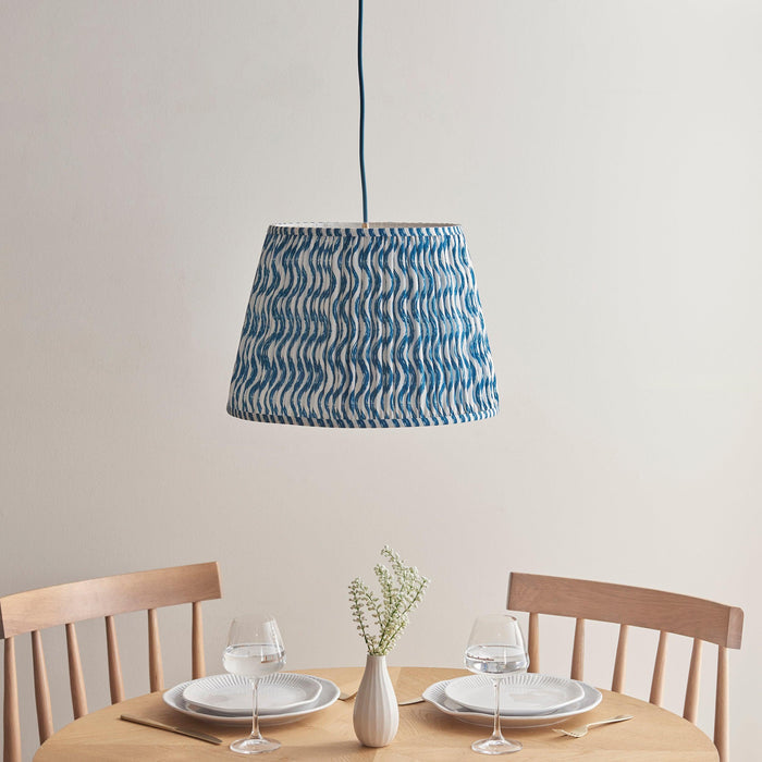 Eltham Ceiling Pendant Light With Blue Flex and Large Ripple 40cm Shade — lifestyle setting