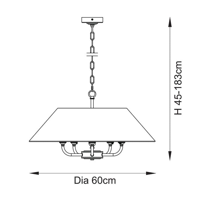 Endon Lille Antique Black 5 Light Pendant - Linen Shade — close-up detail