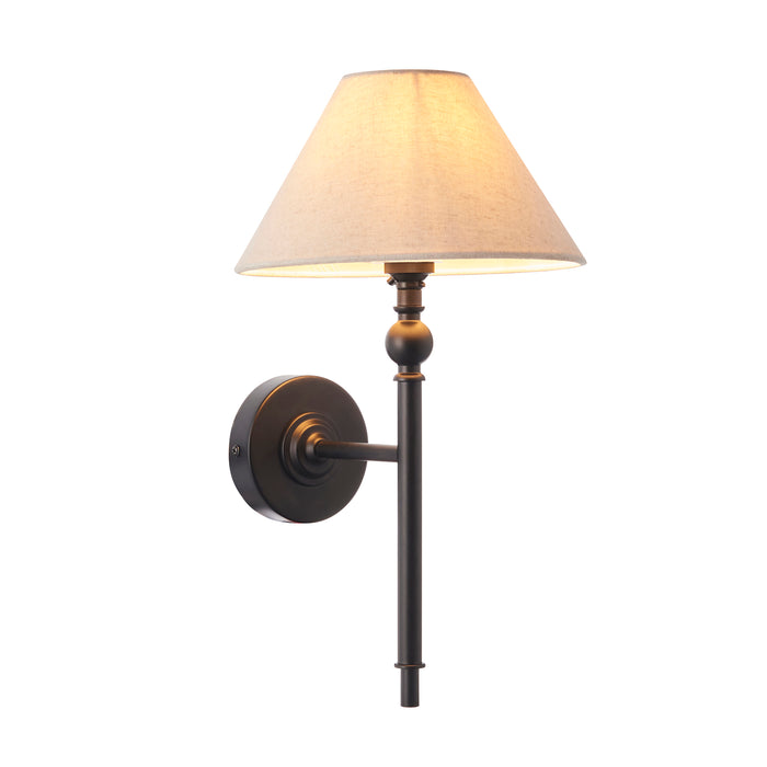 Endon Lille Black Wall Light - Natural Linen Shade — close-up detail