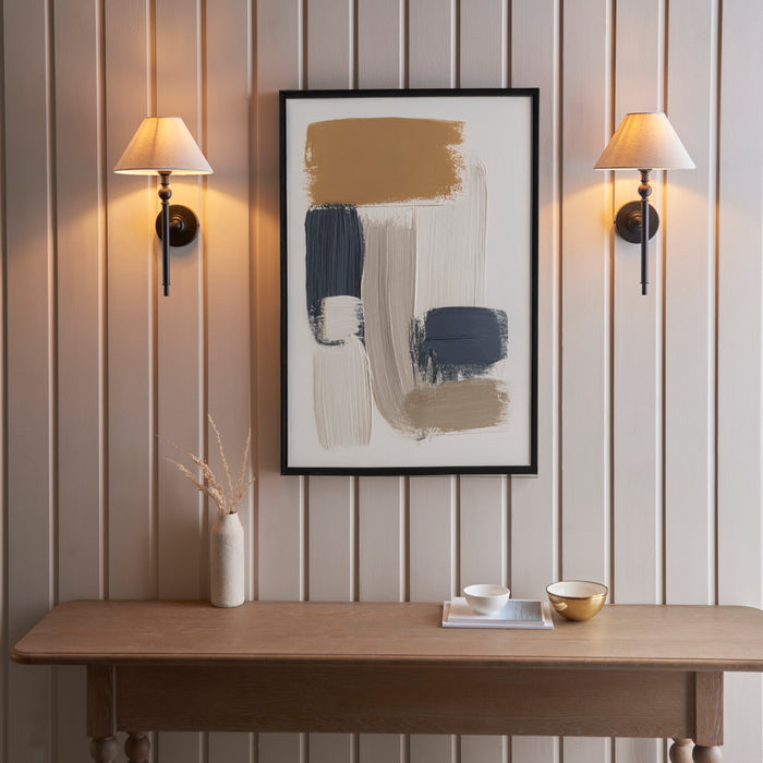 Endon Lille Black Wall Light - Natural Linen Shade — additional angle
