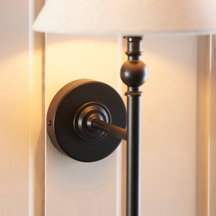 Endon Lille Black Wall Light - Natural Linen Shade — product detail