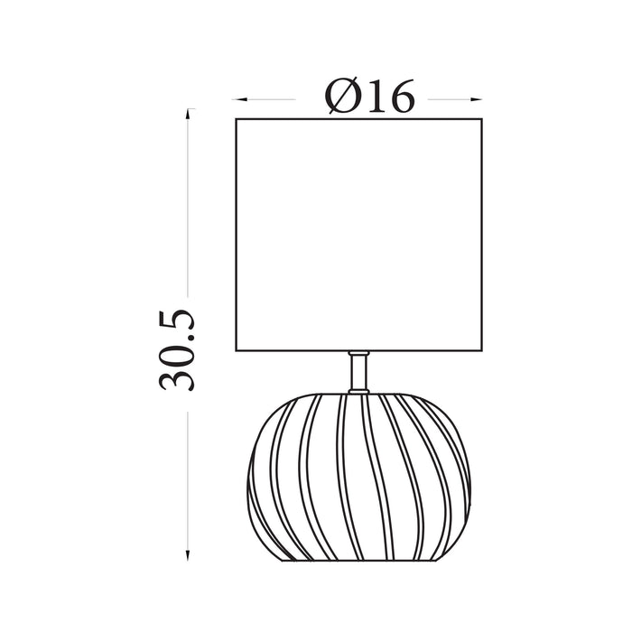 Dimension diagram of the Fete, Yellow Glass, Table Lamp - Swirling Glass Base with height and width in cm.