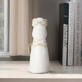 Figurine - White Ceramic Dog with Glasses and Bowtie, 7 in.