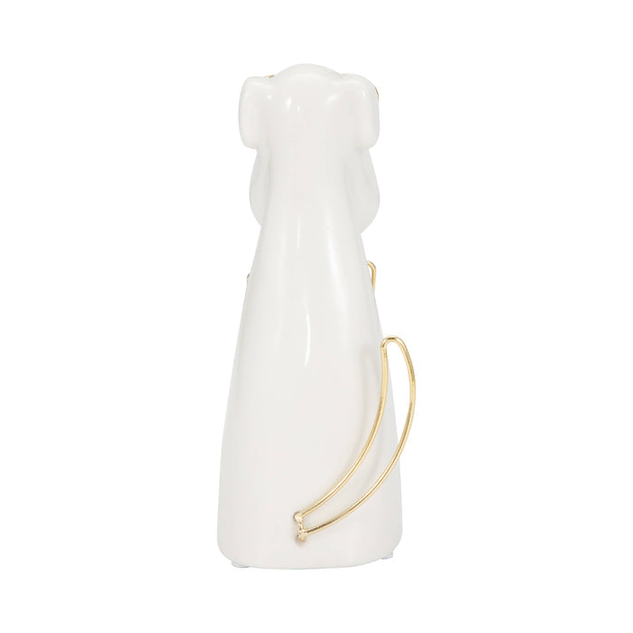Figurine - White Ceramic Dog with Glasses and Bowtie, 7 in.