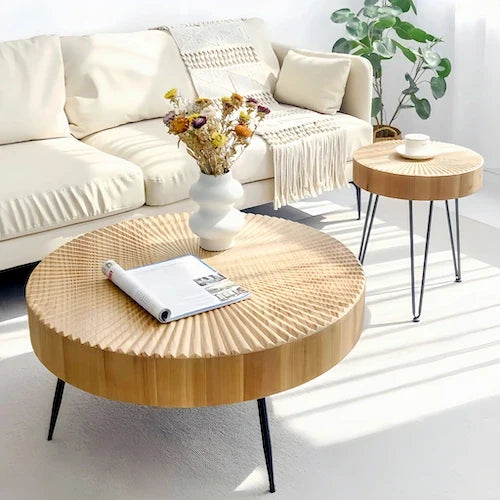 Fluted Round Nesting Coffee Table Set with Hairpin Legs — view 3