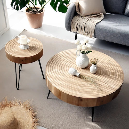 Fluted Round Nesting Coffee Table Set with Hairpin Legs — view 4
