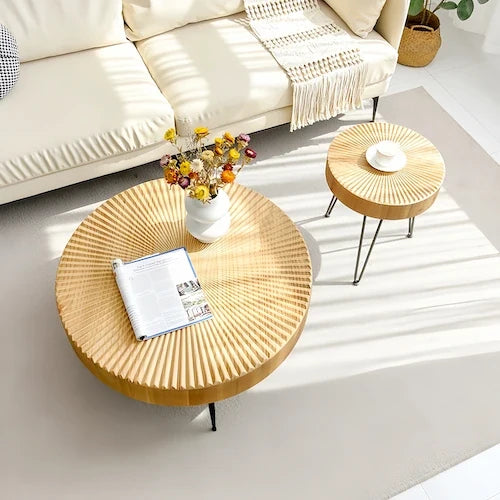Fluted Round Nesting Coffee Table Set with Hairpin Legs — view 5