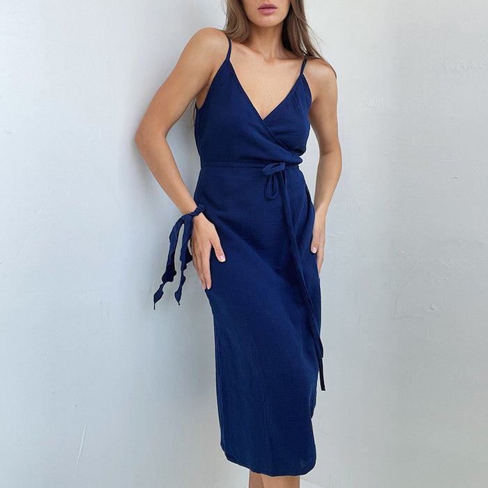 French Front Tie Strap Dress Women's Backless Slit Long Dress |tops,women's clothing | CTTHBIZ Store