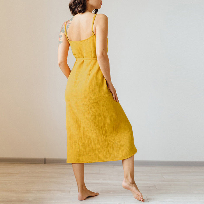 French Front Tie Strap Dress Women's Backless Slit Long Dress |tops,women's clothing | CTTHBIZ Store