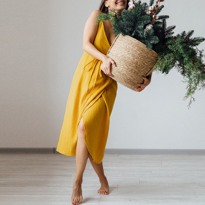 French Front Tie Strap Dress Women's Backless Slit Long Dress |tops,women's clothing | CTTHBIZ Store