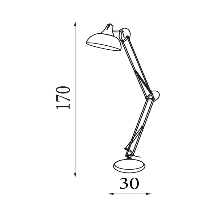 Dimension diagram of the Goliath, Grey & Chrome, Floor Lamp - Height Adjustable with height and width in cm.