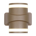Grip gold outdoor wall light lit up and down with wrapped cylinder bands and opal strips
