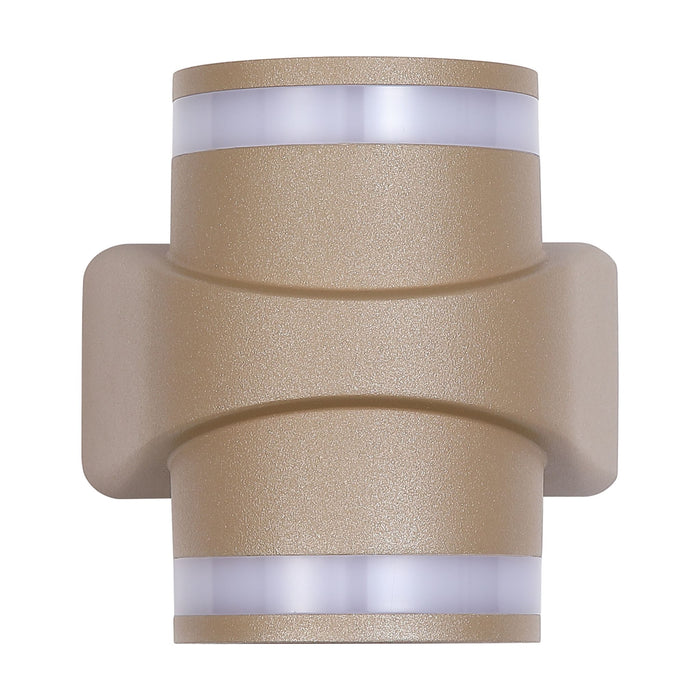 Grip gold cylindrical up and down wall light unlit on white with wrapped band detail