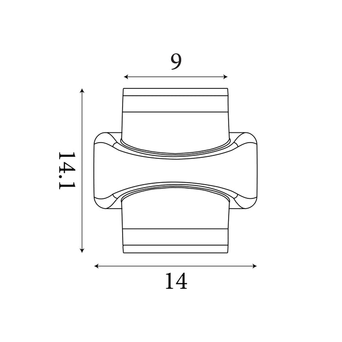 Dimension diagram of the Grip Outdoor, Gold, LED Wall Light - IP65 showing height and width measurements in centimetres.