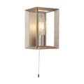 Heaton brushed silver and gold box wall light with a lit filament lamp and pull switch