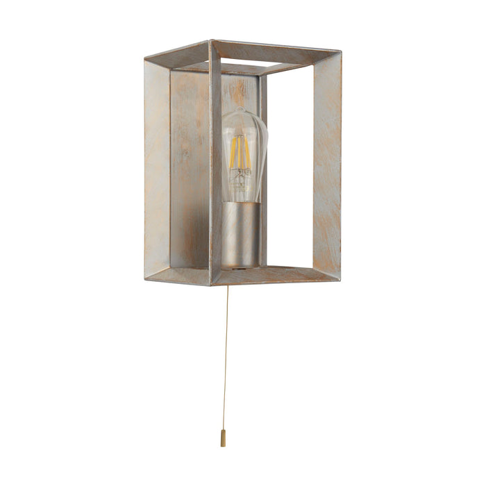 Heaton brushed silver and gold open box wall light unlit on a white studio background