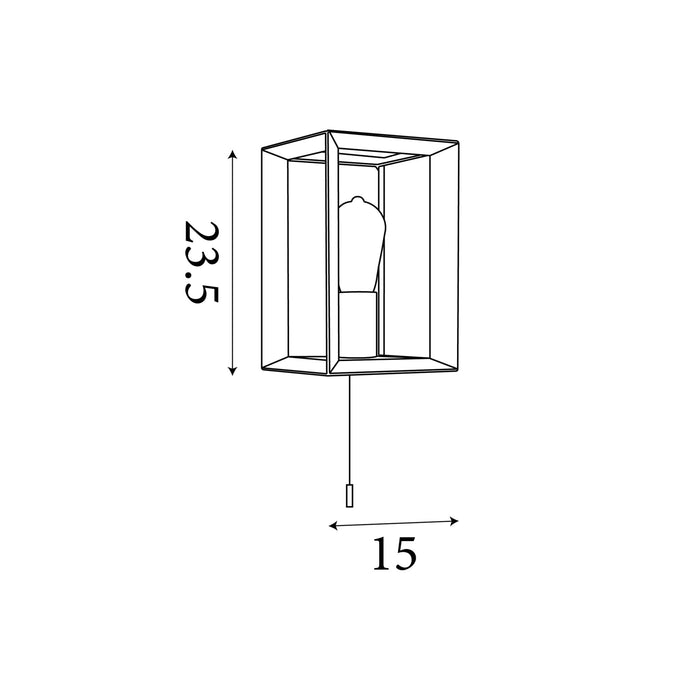 Dimension diagram of the Heaton, Brushed Silver/Gold, Wall Light - Pull Switch with height and width in cm.
