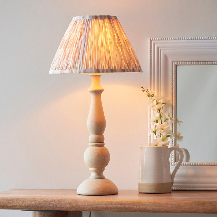 Hidcote Wooden Table Lamp & Ikat 30cm Neutral Shade by Endon Lighting — suits living rooms, bedrooms & offices