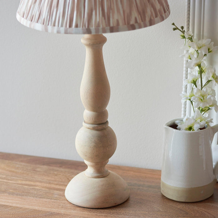 Hidcote Wooden Table Lamp & Ikat 30cm Neutral Shade — additional angle